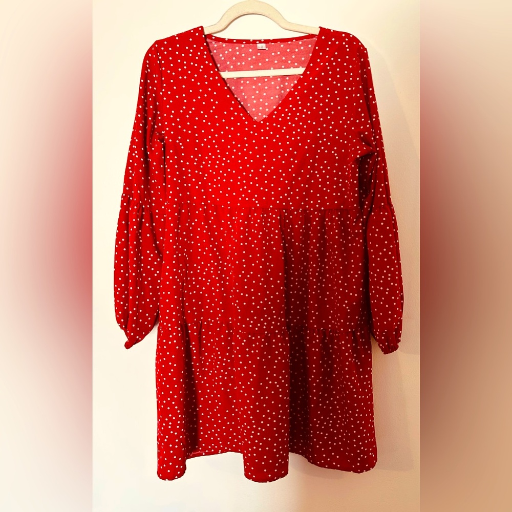 RED AND WHITE POLKA DOT BELL MIDI DRESS ! ♥️💋🥰